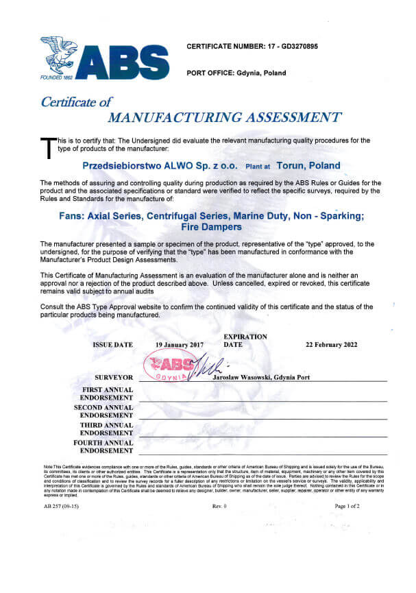 ABS Cert of Manufacturing Assessment